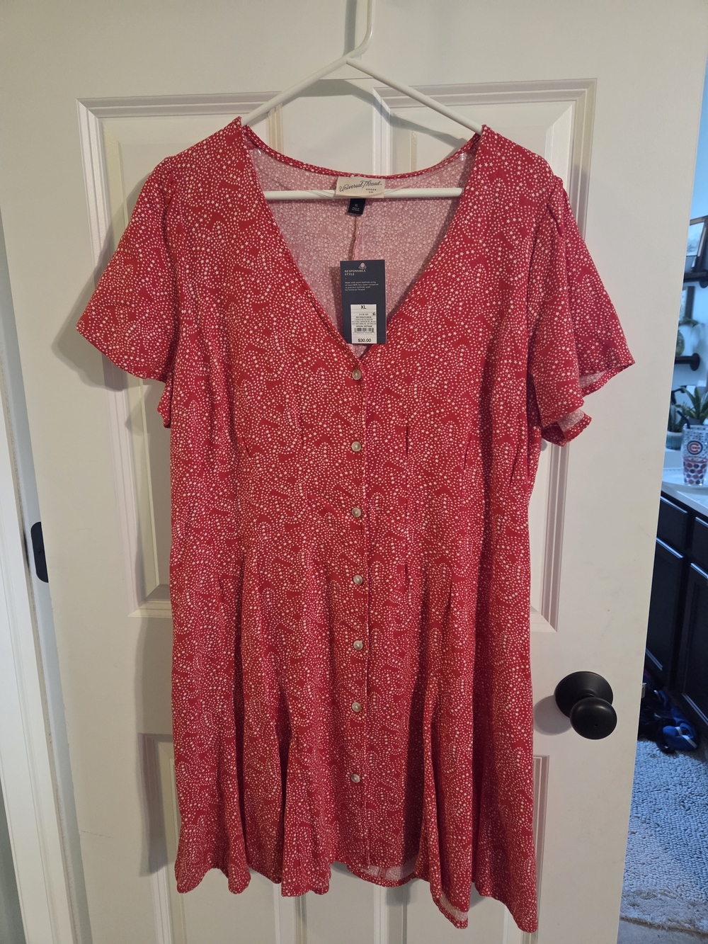 Universal Thread Red Button-Front V-Neck Mini Dress NWT